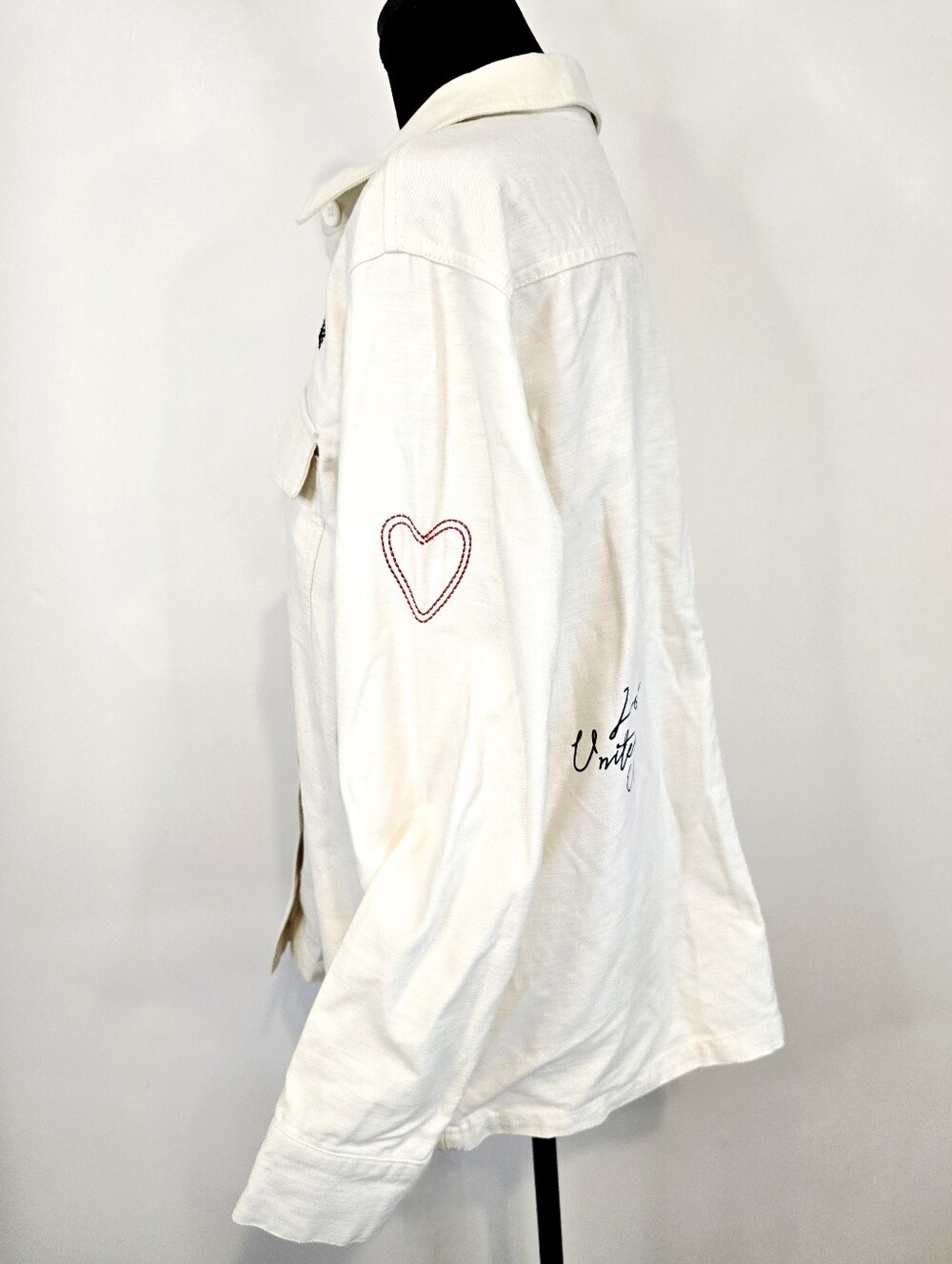 Peace Love World White Studded Star Utility Jacket Shacket Cotton Oversized Y2K - Picture 12 of 15